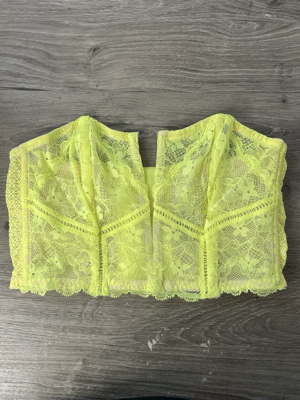 Victoria's Secret Dream Angels Neon Yellow Lace V-Wire Bustier Top Size S